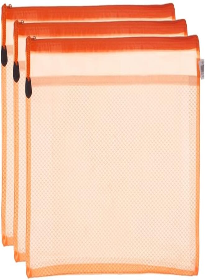 3A MS1005-A4 Plastic Zipper File 24 * 34 cm Set Of 3 Pieces - Orange